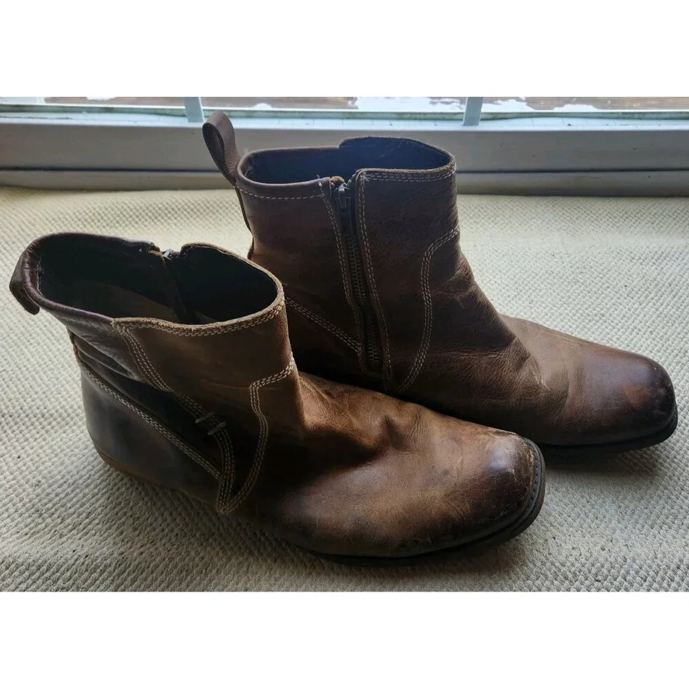 Bed Stu Mens Boots Size US 11 Leather Brown 6186 Zip Up UK 10 Stitch Distressed